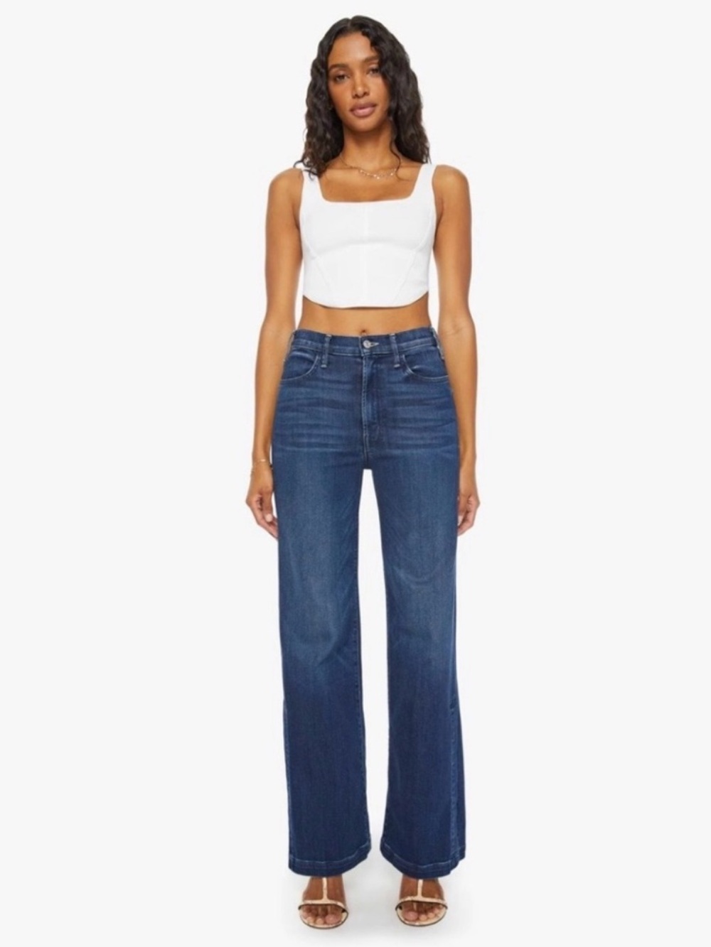 MOTHER The Hustler Sidewinder Wide-Leg Jeans Dark Wash Blue 26